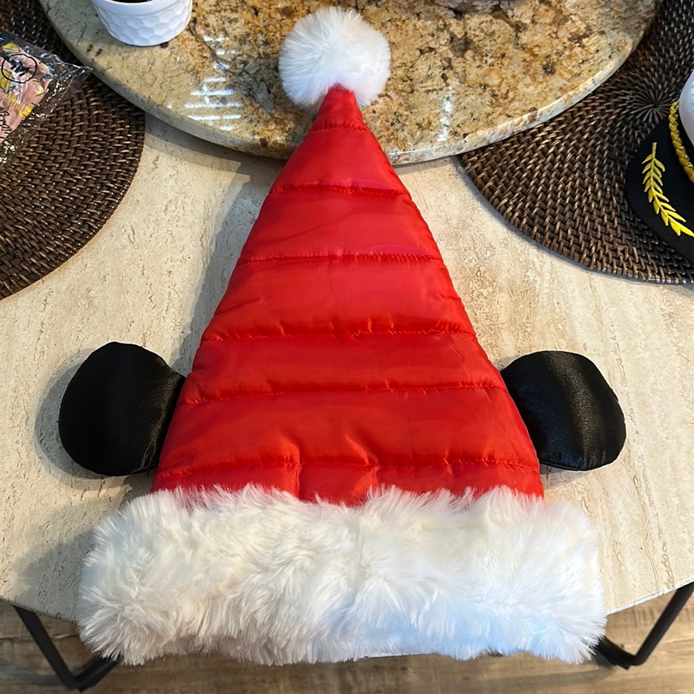 Disney Mickey Mouse Ears Quilted Puffer Santa Holiday Hat